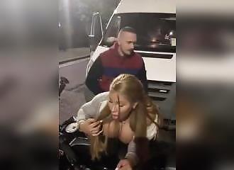 Fucked on a motorcycle in the middle of the street!