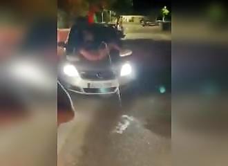 She floods a parking lot in front of her friends!