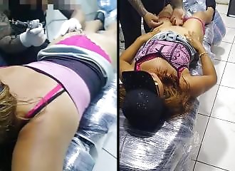 My wife gets fingered by the tattoo artist!